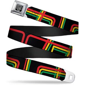 Buckle-Down Seatbelt Belt - Maze Lines Black/Rasta - 1.0" Wide - 20-36 Inches in Length