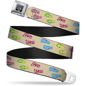 Buckle-Down Seatbelt Belt - Tropical Flip Flops Tan/Multi Color - 1.0" Wide - 20-36 Inches in Length