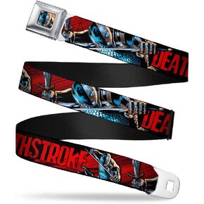 Buckle-Down Seatbelt Belt - New 52 DEATHSTROKE Action Poses Black/Red - 1.0" Wide - 20-36 Inches in Length