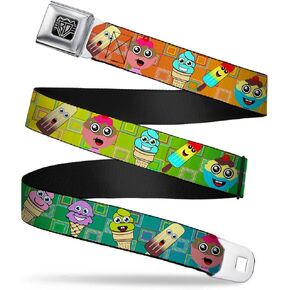 Buckle-Down Seatbelt Belt - Ice Cream Cone & Popsicle Expressions/Squares Multi Color - 1.0" Wide - 20-36 Inches in Length