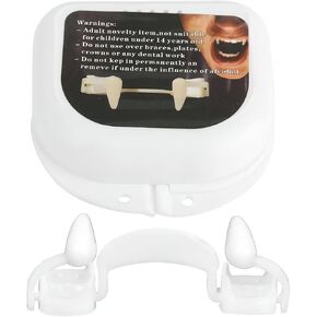 2 Pairs Retractable Fangs Horror Dress Up Fake Teeth Kit for Halloween Party Cosplay Fake Teeth Props Decorations Accessories White