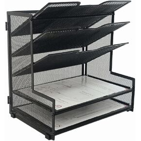 5-Tier Metal Mesh Desk Organizer, Office File Holder, Paper Organizer for Home Office Furniture, Black