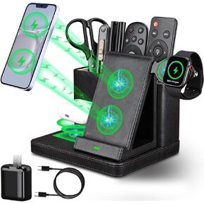 Pen Holder for Desk, Desk Organizers and Accessories,Stationery Holder for Office, School, Home,Desk Organizer With Phone Charger,Wall Mounted Remote Control Holder,Bedside Table Organizer (black)