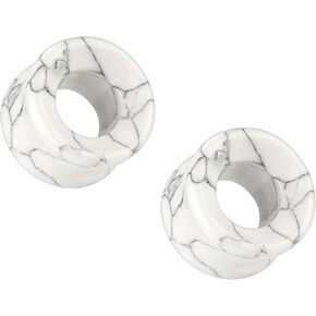 Pierced Owl White Turquoise Synthetic Stone Double Flared Tunnels, Sold as a Pair