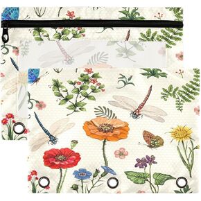 Sunflower Cat Pencil Pouch for 3 Ring Binder with Zipper Bulk Binder Pencil Case with Clear Window Funny Kitten Pencil Bag for Office Supplies 2 Pack