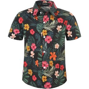 Spring&Gege Boy's Short Sleeve Hawaiian Shirt Summer Beach Luau Holiday Aloha Button Down Shirts (4-14 Years)