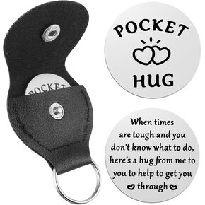 Pocket Hug Token A little Pocket Hug Coin Holder Keychain Stainless Steel Double Sided Coin Thoughtful Gifts for Cancer Patients Must Have Hug Gifts for Men Women Female
