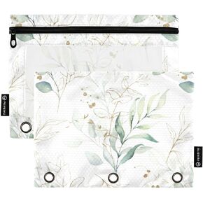 Binder Pencil Pouch 3 Ring White Daisy on Black Zipper Pencil Pouches Case 2 Pack Clear Binder Organizer for School Office