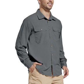 Men's Long Sleeve Sun Protection Shirts UPF 50+ UV Quick Dry Outdoor Shirts Breathable Fishing Hiking Travel Shirts