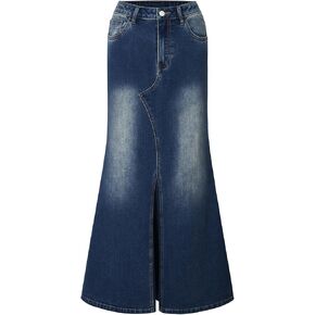 Women's Stretch Denim Maxi Skirt with Flare Hem