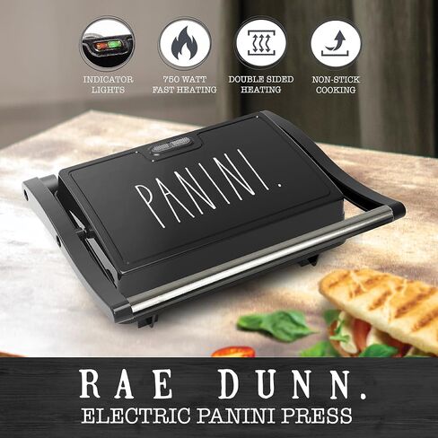 صانع Rae Dunn Panini - شواية ضغط 750 وات مكونة من شريحتين مع أضواء مؤشر | يفتح 180 درجة | تدفئة على الوجهين | طهي غير لاصق | مقبض رائع الملمس | سهل التنظيف، كريمي in Saudi Arabia