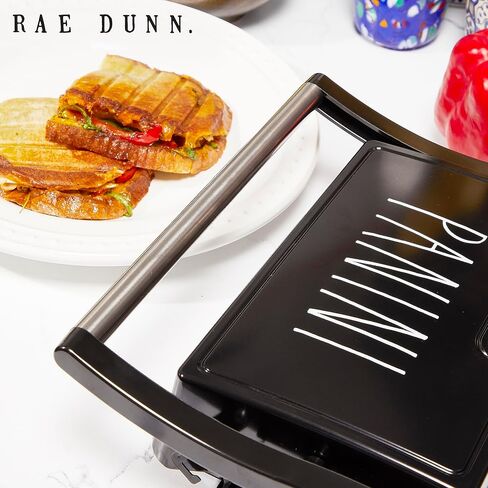 صانع Rae Dunn Panini - شواية ضغط 750 وات مكونة من شريحتين مع أضواء مؤشر | يفتح 180 درجة | تدفئة على الوجهين | طهي غير لاصق | مقبض رائع الملمس | سهل التنظيف، كريمي in Saudi Arabia