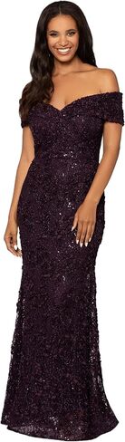 Xscape Women's Off The Shoulder Sweetheart Neckline Long Lace Dress in Saudi Arabia