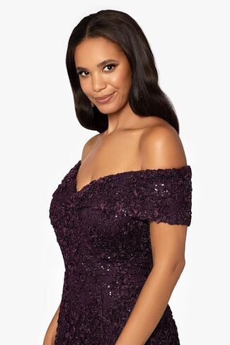 Xscape Women's Off The Shoulder Sweetheart Neckline Long Lace Dress in Saudi Arabia