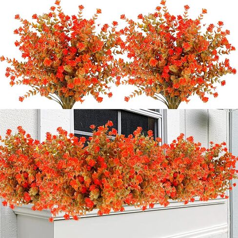 Sggvecsy 12 Bundles Artificial Flower Fall Eucalyptus Plants Fake Bushes Boxwood Shrubs Outdoor Greenery UV Resistant Faux Plastic Plants for Home Garden Indoor Fall Thanksgiving Autumn Decor (Fall) in Saudi Arabia