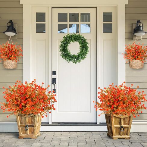 Sggvecsy 12 Bundles Artificial Flower Fall Eucalyptus Plants Fake Bushes Boxwood Shrubs Outdoor Greenery UV Resistant Faux Plastic Plants for Home Garden Indoor Fall Thanksgiving Autumn Decor (Fall) in Saudi Arabia
