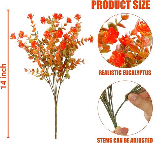 Sggvecsy 12 Bundles Artificial Flower Fall Eucalyptus Plants Fake Bushes Boxwood Shrubs Outdoor Greenery UV Resistant Faux Plastic Plants for Home Garden Indoor Fall Thanksgiving Autumn Decor (Fall) in Saudi Arabia