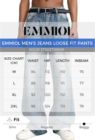 EMMIOL الرجال الجينز السراويل الفضفاضة Y2K الهيب هوب الجينز عادية الصلبة الجينز فضفاضة تناسب 90s خمر البضائع الدنيم السراويل in Kuwait