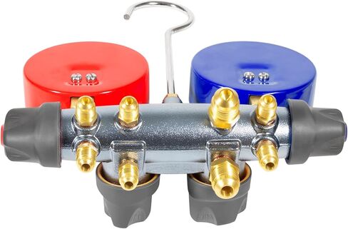 49968 مشعب الشحن ومجموعة اختبار 4 صمامات، مجموعة أدوات قياس مشعب مكيف الهواء، مع مجموعة خرطوم صمام كروي مضغوط 60 بوصة PLUS II 3/8 بوصة × 45 درجة، مقاييس كبيرة 3 1/8 بوصة، لنوع المبرد R-22، آر-404أ، آر-410أ in Kuwait