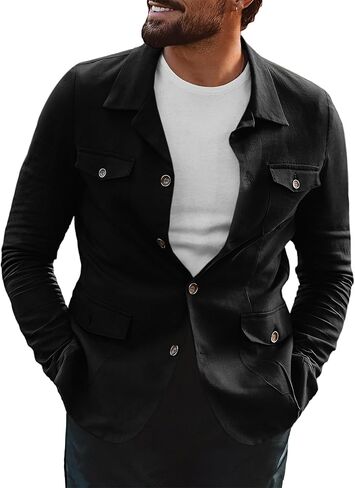 Runcati Men's Lightweight Safari Jacket Casual Slim Fit Work Coat Button Down Multi Pocket Outwear in Saudi Arabia