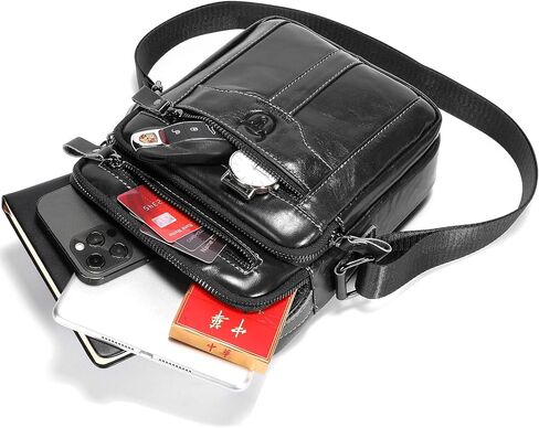 Leather Crossbody Bags for Men Casual Shoulder Bag Travel Messenger Bag Vintage Handbag Multi Pocket Satchel in Kuwait