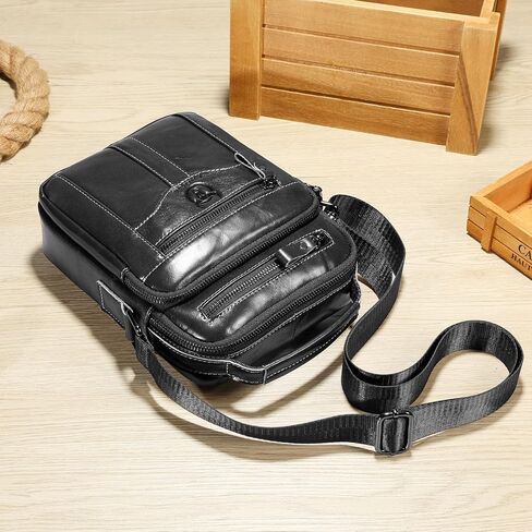 Leather Crossbody Bags for Men Casual Shoulder Bag Travel Messenger Bag Vintage Handbag Multi Pocket Satchel in Kuwait