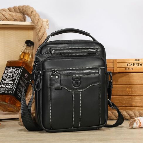 Leather Crossbody Bags for Men Casual Shoulder Bag Travel Messenger Bag Vintage Handbag Multi Pocket Satchel in Kuwait
