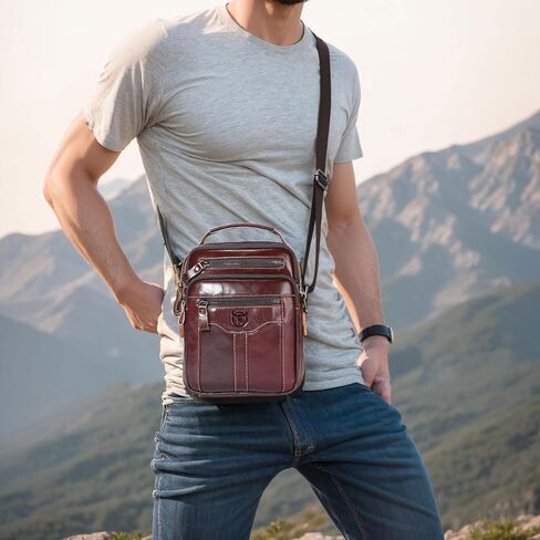 Leather Crossbody Bags for Men Casual Shoulder Bag Travel Messenger Bag Vintage Handbag Multi Pocket Satchel in Kuwait