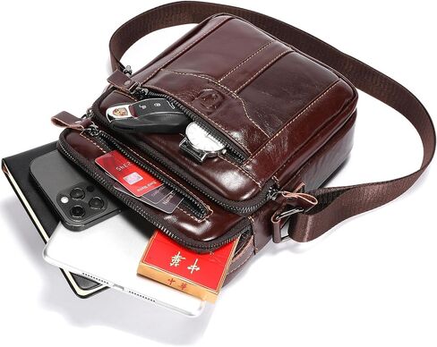 Leather Crossbody Bags for Men Casual Shoulder Bag Travel Messenger Bag Vintage Handbag Multi Pocket Satchel in Kuwait