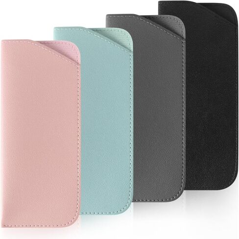 4 Packs Soft Eyeglass Cases Portable Pu Leather Glasses Pouch Squeeze Top Sunglass Case for Women Men(Pink, Blue, Grey, Black) in Saudi Arabia