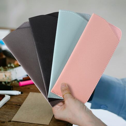 4 Packs Soft Eyeglass Cases Portable Pu Leather Glasses Pouch Squeeze Top Sunglass Case for Women Men(Pink, Blue, Grey, Black) in Saudi Arabia