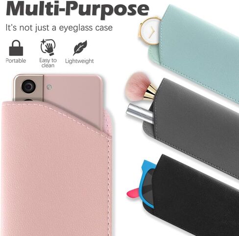 4 Packs Soft Eyeglass Cases Portable Pu Leather Glasses Pouch Squeeze Top Sunglass Case for Women Men(Pink, Blue, Grey, Black) in Saudi Arabia