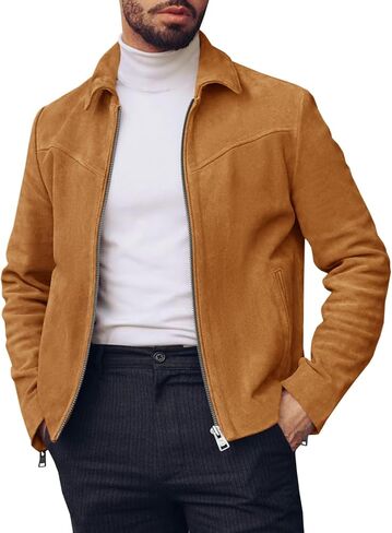 Runcati Men's Suede Jacket Full Zip Casual Vintage Jackets Lightweight Classic Trucker Coat in Saudi Arabia