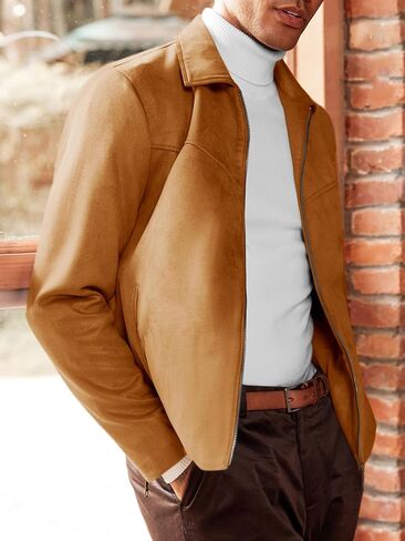 Runcati Men's Suede Jacket Full Zip Casual Vintage Jackets Lightweight Classic Trucker Coat in Saudi Arabia