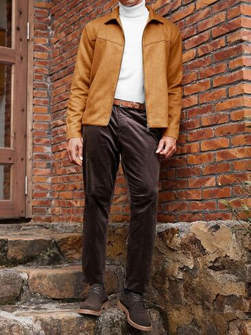 Runcati Men's Suede Jacket Full Zip Casual Vintage Jackets Lightweight Classic Trucker Coat in Saudi Arabia