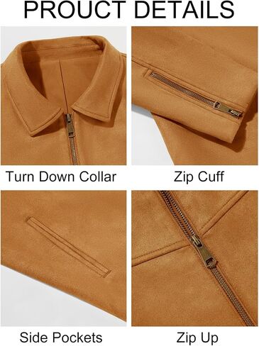 Runcati Men's Suede Jacket Full Zip Casual Vintage Jackets Lightweight Classic Trucker Coat in Saudi Arabia