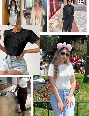 Womens Textured Bodysuit Fitted Tops Crewneck Shirts Short Sleeve Blouse Summer Basic Tees Sexy Cute Work Outfit 2024 in Saudi Arabia
