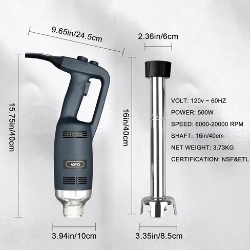 VONCI 500W Commercial Immersion Blender, 16" SUS 304 Removable Shaft, Heavy Duty Power Hand Mixer with Variable Speed 6000-20000RPM, Professional Electric Stick Blender for Restaurant Kitchen Use. in Saudi Arabia