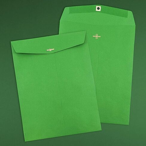 JAM PAPER 10 × 13 مظروف ملون كتالوج مفتوح النهاية مع مشبك إغلاق - أخضر معاد تدويره - 100/عبوة in Saudi Arabia