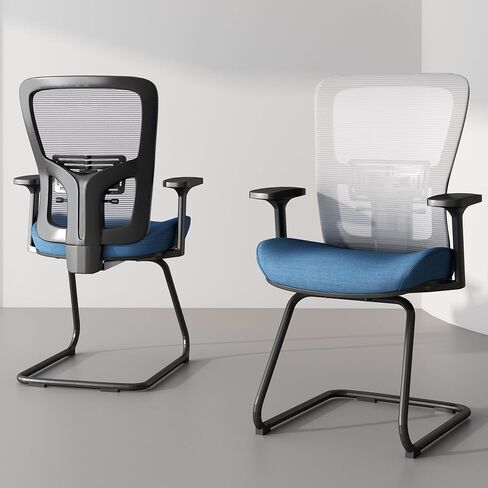 Premium Office Guest Chair with One-Piece Welded Sled Base,Mesh Desk Chair No Wheels with Arms, Waiting Room Reception Chairs for Home and Meeting Conference, Protect Carpeted Floors, Blue in Saudi Arabia