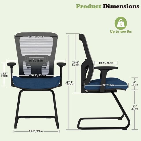 Premium Office Guest Chair with One-Piece Welded Sled Base,Mesh Desk Chair No Wheels with Arms, Waiting Room Reception Chairs for Home and Meeting Conference, Protect Carpeted Floors, Blue in Saudi Arabia
