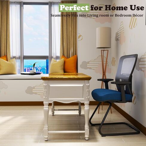 Premium Office Guest Chair with One-Piece Welded Sled Base,Mesh Desk Chair No Wheels with Arms, Waiting Room Reception Chairs for Home and Meeting Conference, Protect Carpeted Floors, Blue in Saudi Arabia