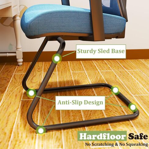 Premium Office Guest Chair with One-Piece Welded Sled Base,Mesh Desk Chair No Wheels with Arms, Waiting Room Reception Chairs for Home and Meeting Conference, Protect Carpeted Floors, Blue in Saudi Arabia