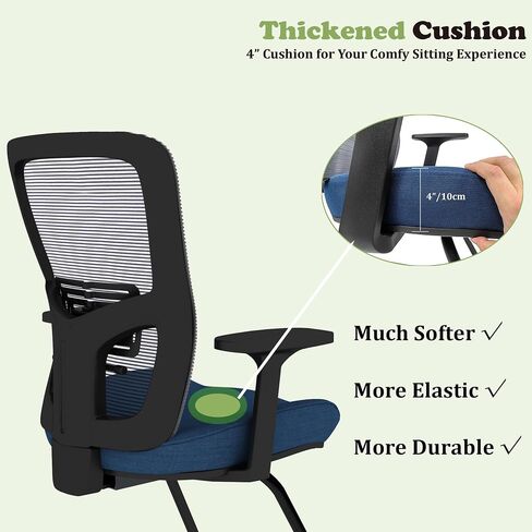 Premium Office Guest Chair with One-Piece Welded Sled Base,Mesh Desk Chair No Wheels with Arms, Waiting Room Reception Chairs for Home and Meeting Conference, Protect Carpeted Floors, Blue in Saudi Arabia