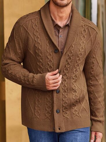 سترة صوفية رجالي بياقة شال من Runcati سترة محبوكة بأزرار سفلية ملابس خارجية للخريف والشتاء in Kuwait