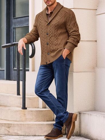 سترة صوفية رجالي بياقة شال من Runcati سترة محبوكة بأزرار سفلية ملابس خارجية للخريف والشتاء in Kuwait