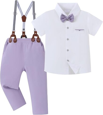 SANMIO Boy Suits Colorful Wedding Outfits Short Sleeve Shirt+Bow Tie+Suspender Pants 6-10Y Teen Boys Dresswear Clothes in Saudi Arabia