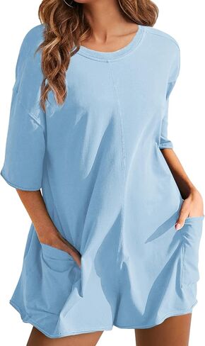 Women's Reversible Hot Shot Tee Romper Casual Oversized Onesie Backless Loose Jumpsuit with Pockets in Saudi Arabia