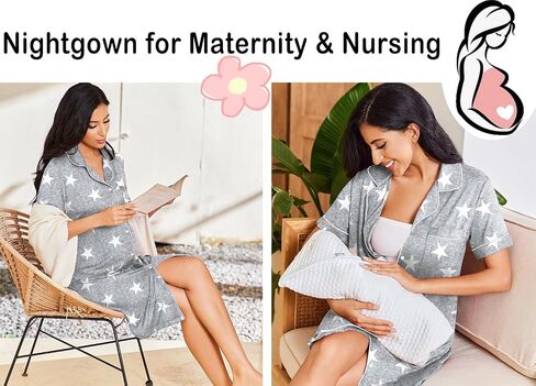 Ekouaer Nightgowns for Women Button Down Sleepshirt Short Sleeve Nightshirt Boyfriend Pajamas V Neck Nightdress S-XXXL in Saudi Arabia
