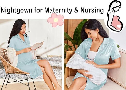 Ekouaer Nightgowns for Women Button Down Sleepshirt Short Sleeve Nightshirt Boyfriend Pajamas V Neck Nightdress S-XXXL in Saudi Arabia